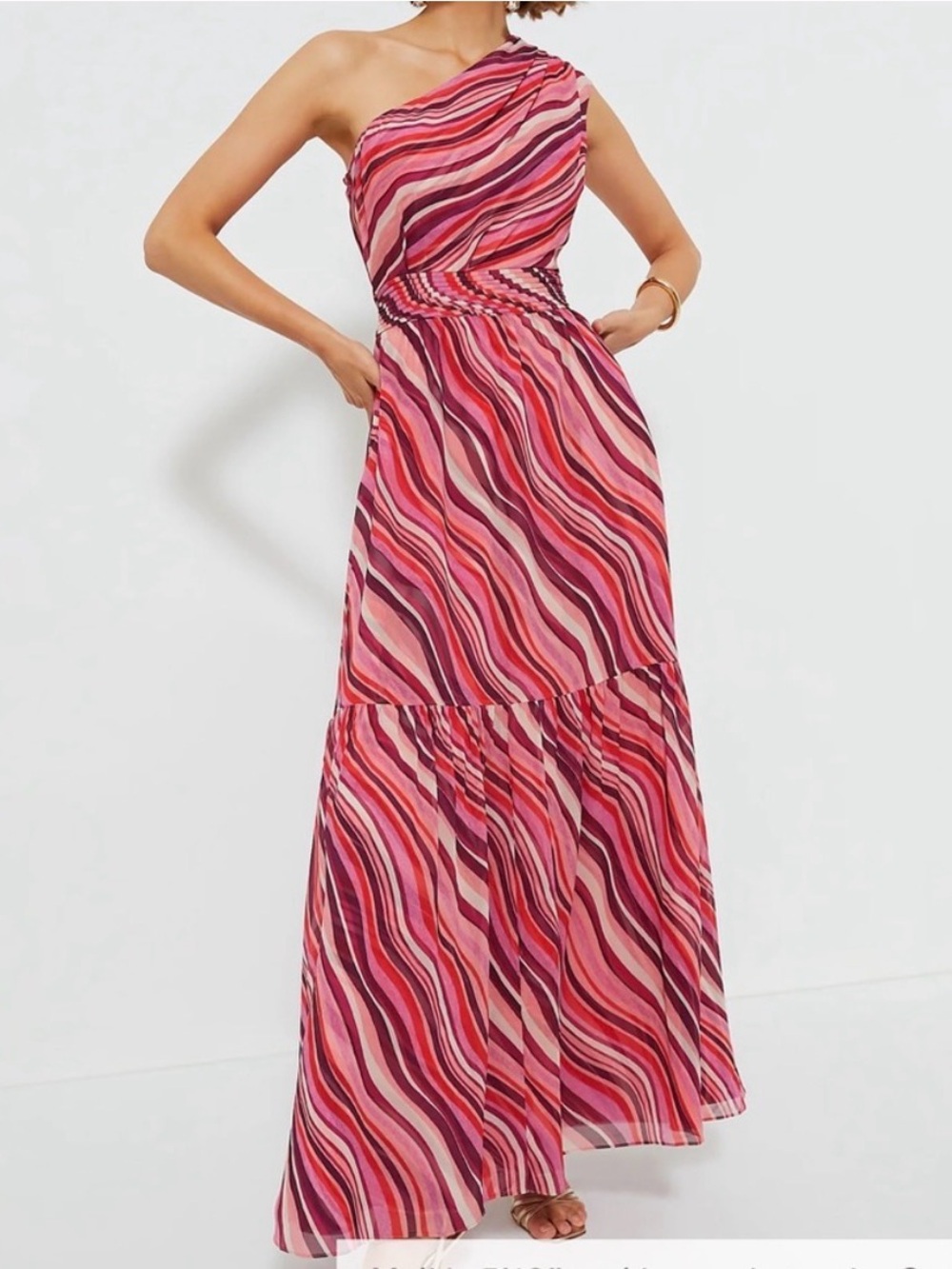 Tuckernuck One-Shoulder Wave-Print Maxi Dress — Pink & Burgundy